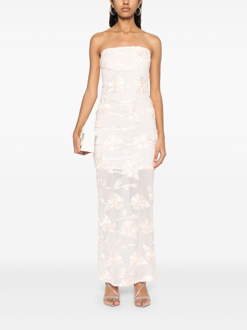 Rotate Strapless Fitted Dress With Sheer Floral Overlay