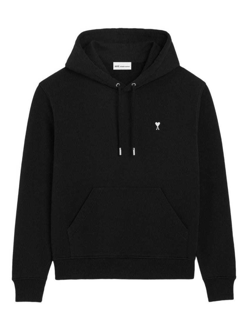 Ami Paris Relaxed-Fit Black Hoodie With Front Kangaroo Pocket