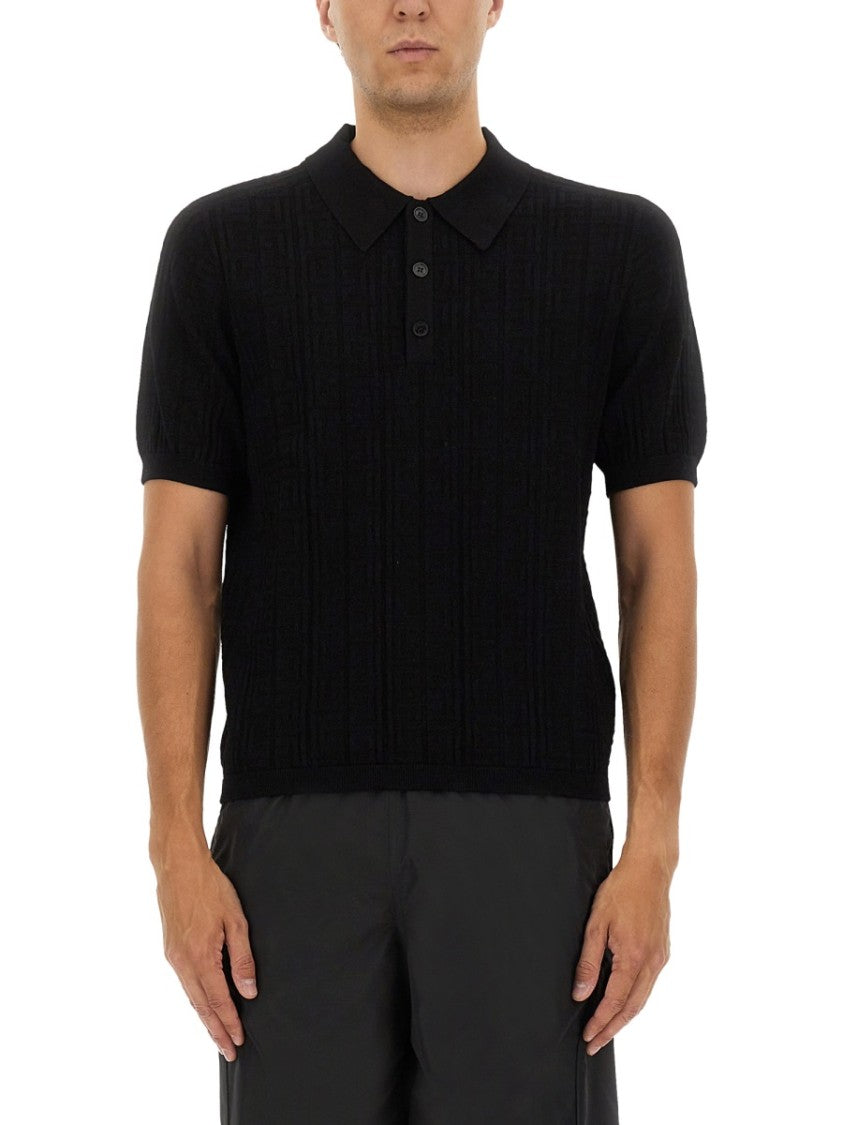 Balmain Textured Black Knitted Polo With Classic Collar