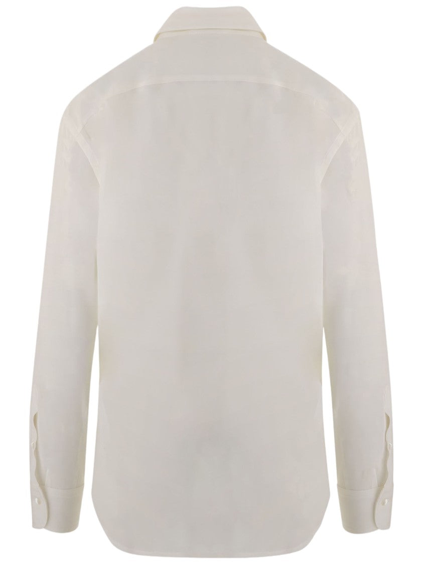 Her Shirt White Classic Collar Buttoned Cuffs Stretch Silk Shirt