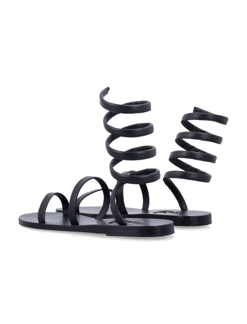 Ancient Greek Sandals Ofis Black Leather Gladiator Wrap Sandals
