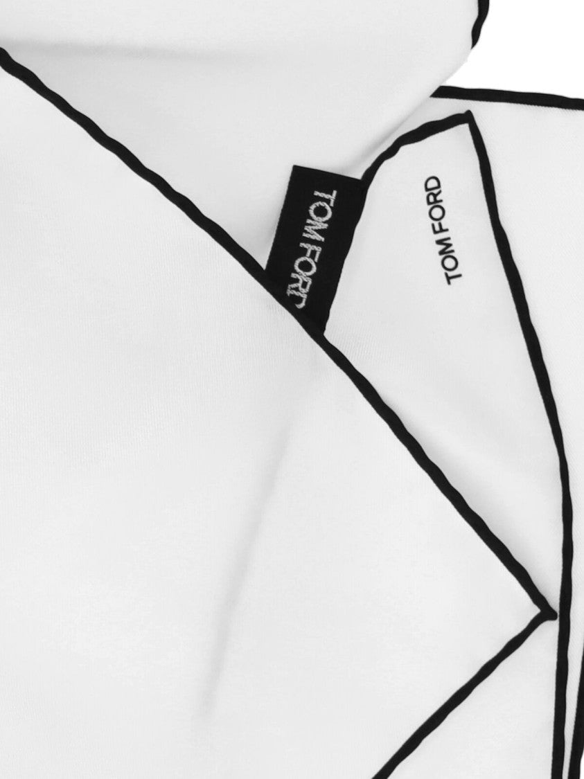 Tom Ford Contrast Trim Pocket Square – White