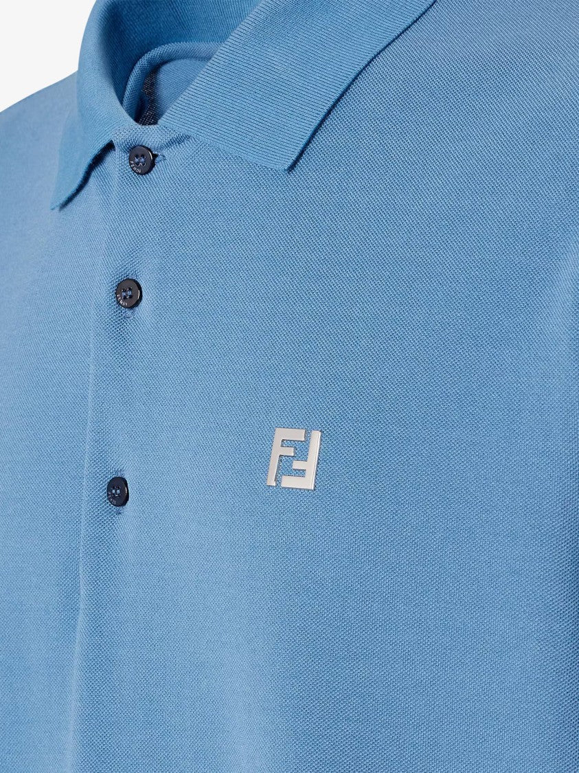 Fendi Light Blue Slim-Fit Embroidered Logo Polo
