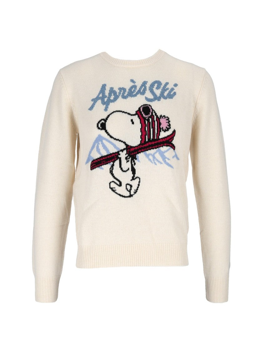 Mc2 Saint Barth Light Beige Crewneck Sweater With Vintage Ski Graphic