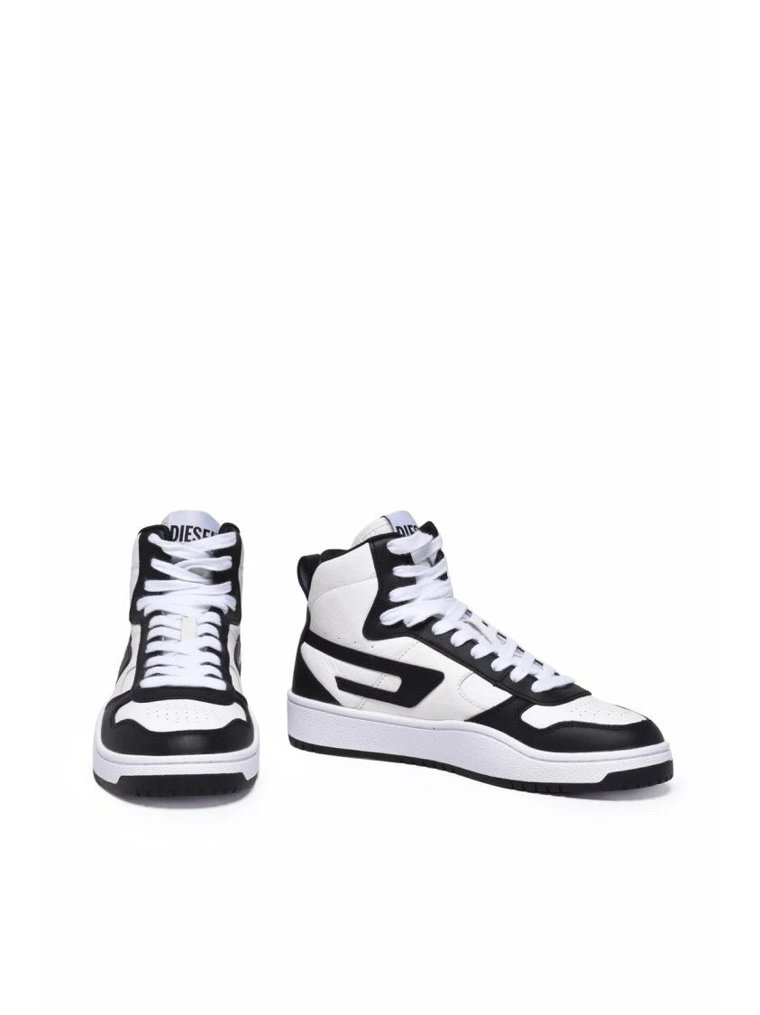Diesel White-Black Leather Ukiyo Sneakers