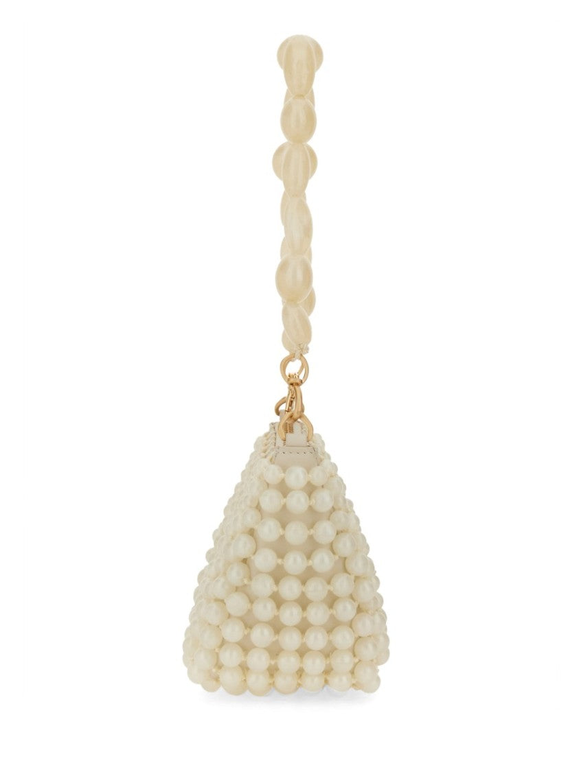Cult Gaia Neutrals Mercier Beaded Crescent Clutch Bag