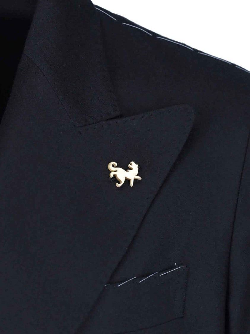 Tombolini Black Virgin Wool Double-Breasted Suit