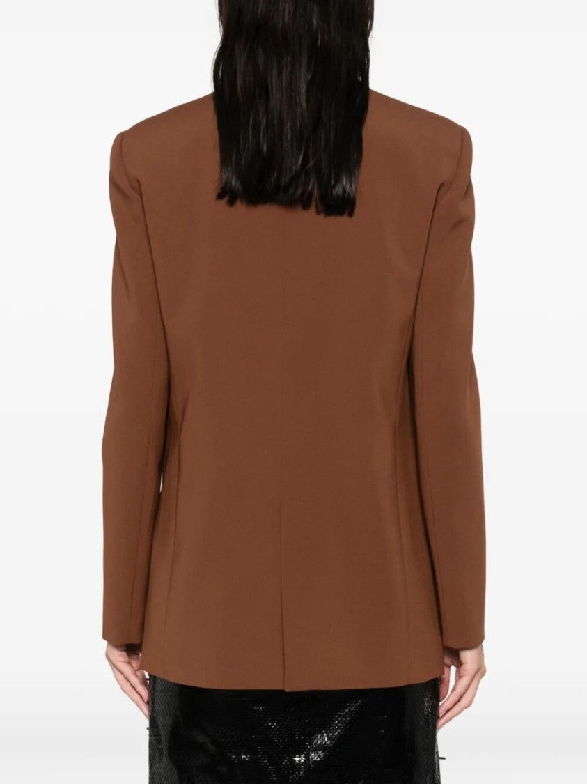 Patrizia Pepe Structured Brown Tailored Jacket With Notched Lapel