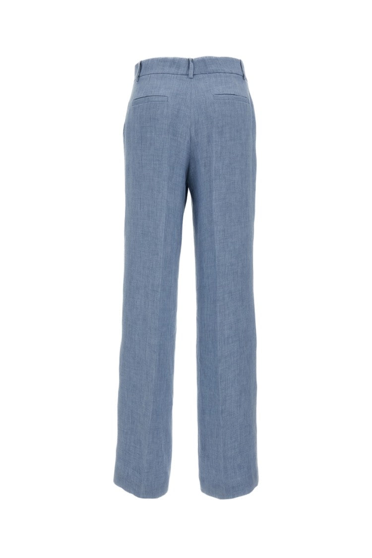Parosh Light Blue Linen Blend Wide-Leg Trousers