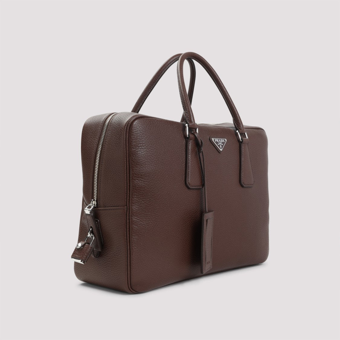 Prada Textured Leather Briefcase With Polished Hardware