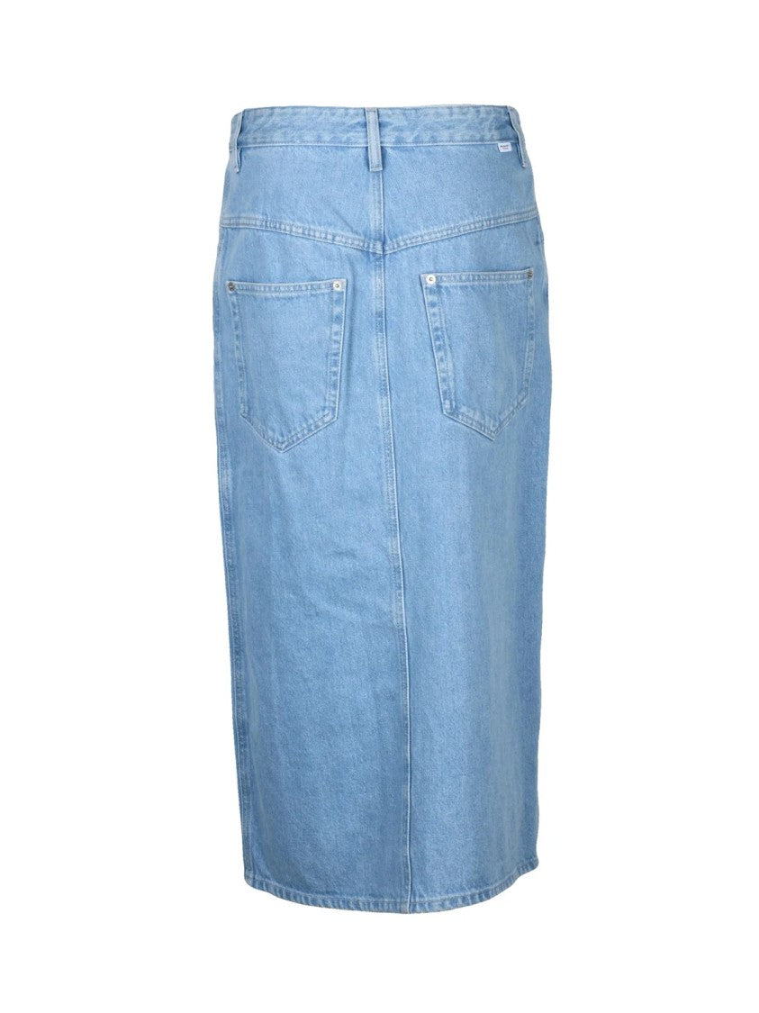 Isabel Marant Étoile Light Blue Long A-Line Cotton Skirt With Button Closure And Pockets