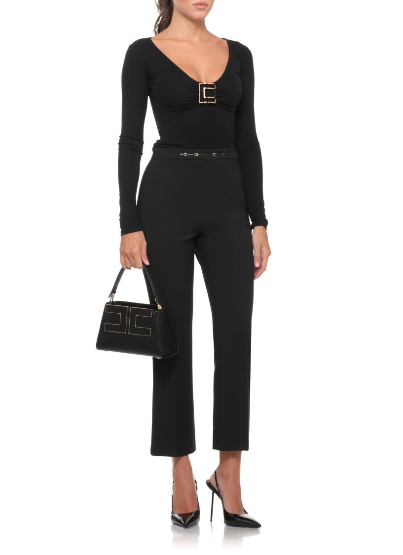 Elisabetta Franchi Fitted Long-Sleeve Black Shirt With Gold Logo Detail