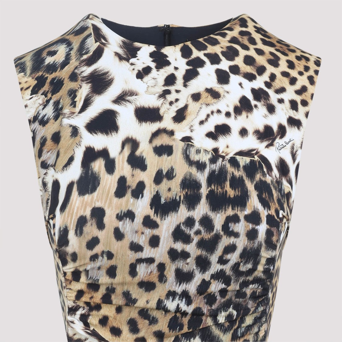 Roberto Cavalli Natural Beige Jaguar Print Midi Dress