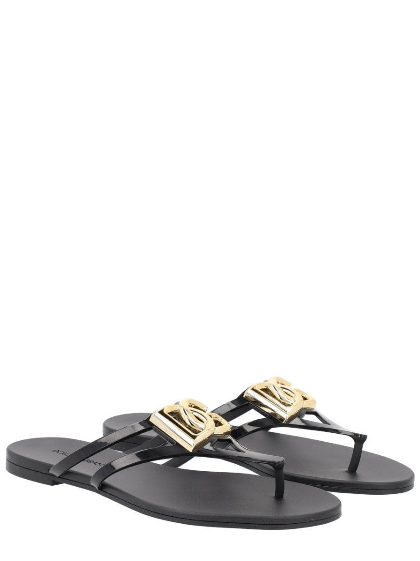 Dolce & Gabbana Gold Thong Thin Straps Tpu Sandals