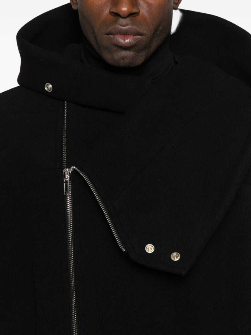 Rick Owens Cropped Black Coat With Oversized Collar