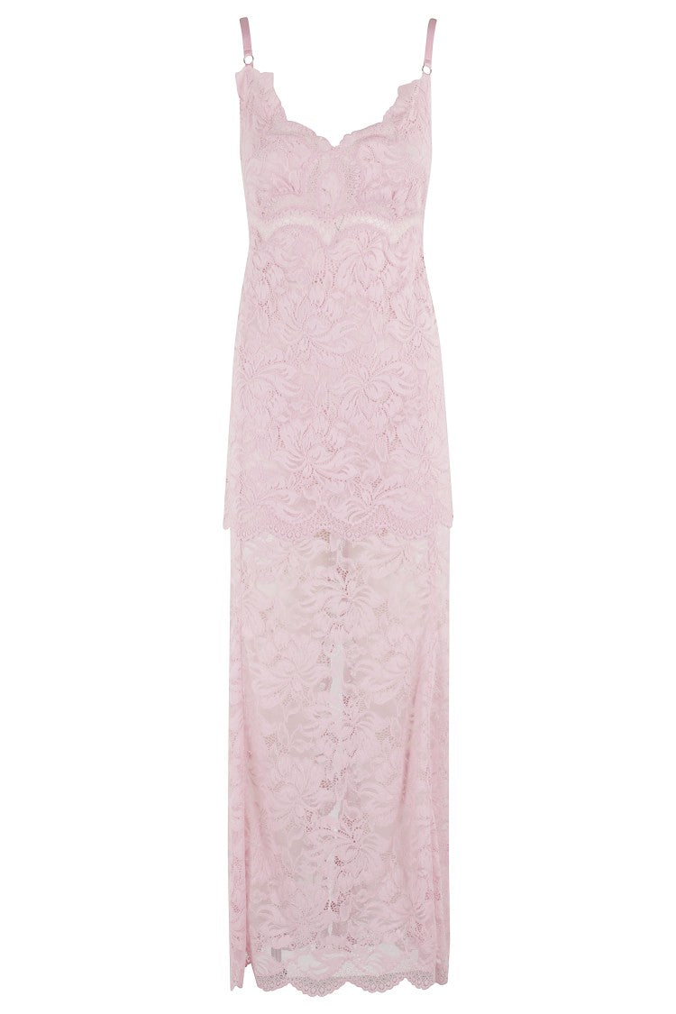 Rabanne Stretch Lace V-Neck Robe With Adjustable Straps