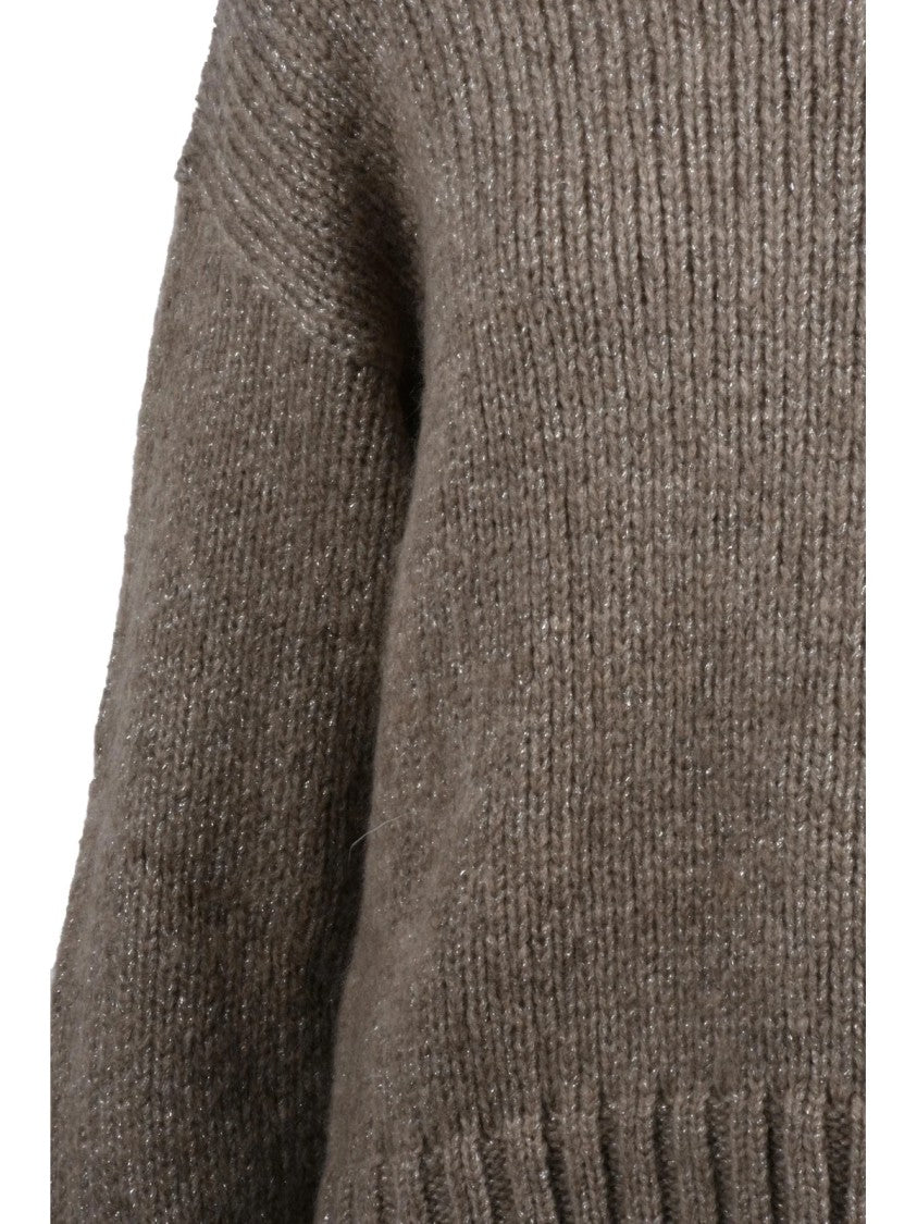 Alpha Studio High Neck Sweater With Lamé Inlay And Relaxed Fit
