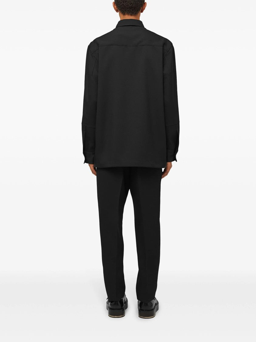 Jil Sander Black Tapered Wool Gabardine Trousers