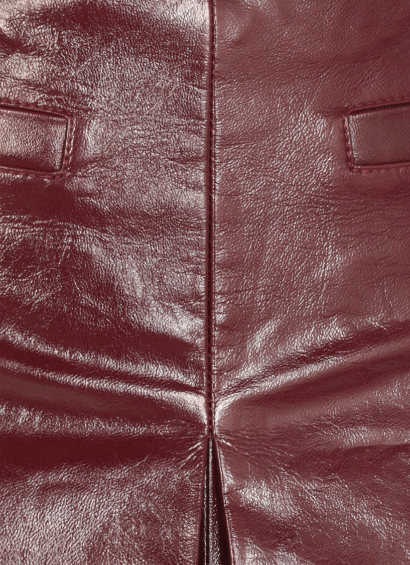 Self-Portrait Bordeaux Leather Skirt With Front Slit