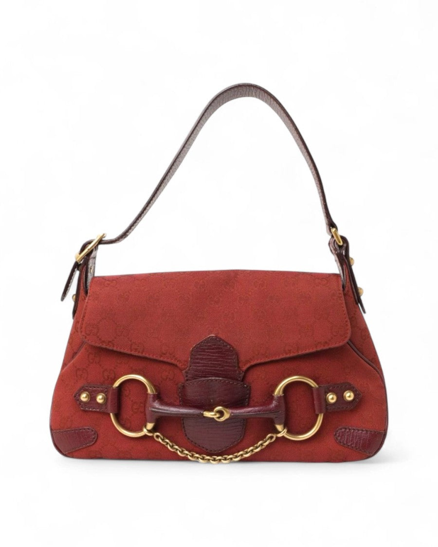 Gucci Horsebit Vintage Gg Supreme Shoulder Bag In Bordeaux