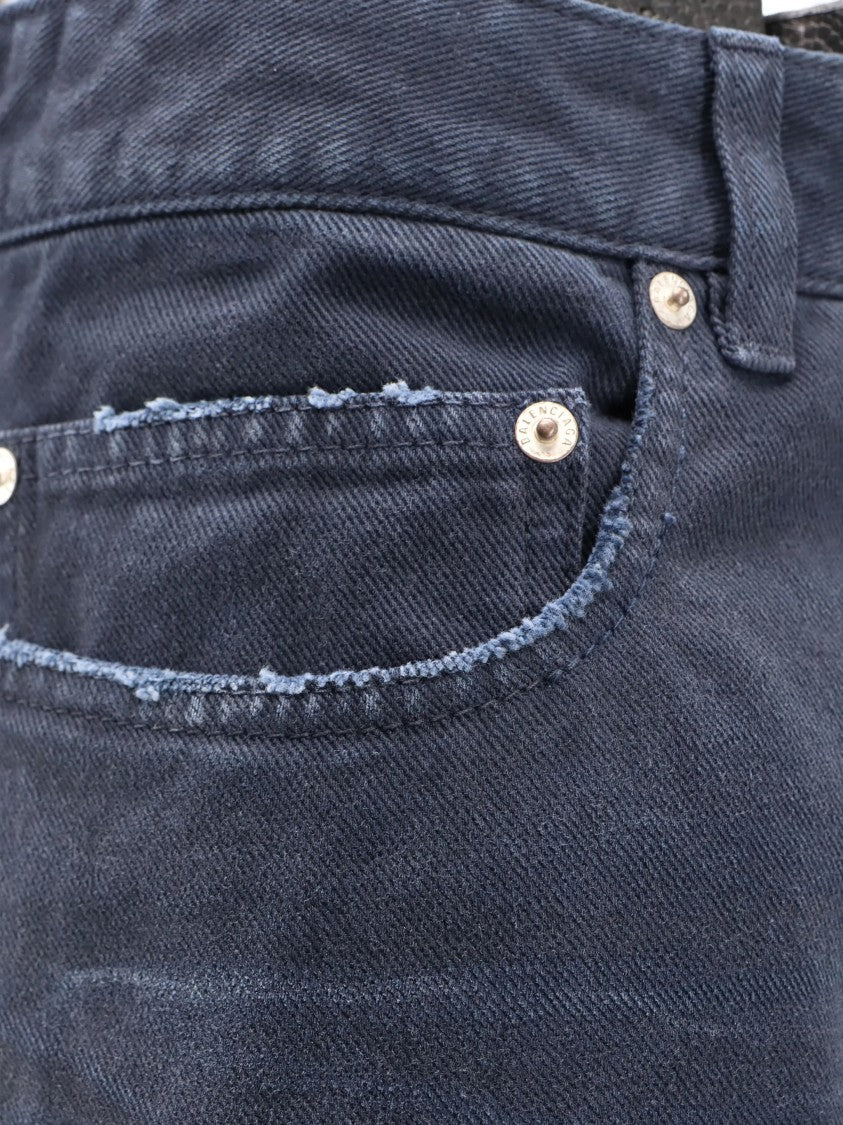 Balenciaga Blue Curved Knee Distressed Denim Pants