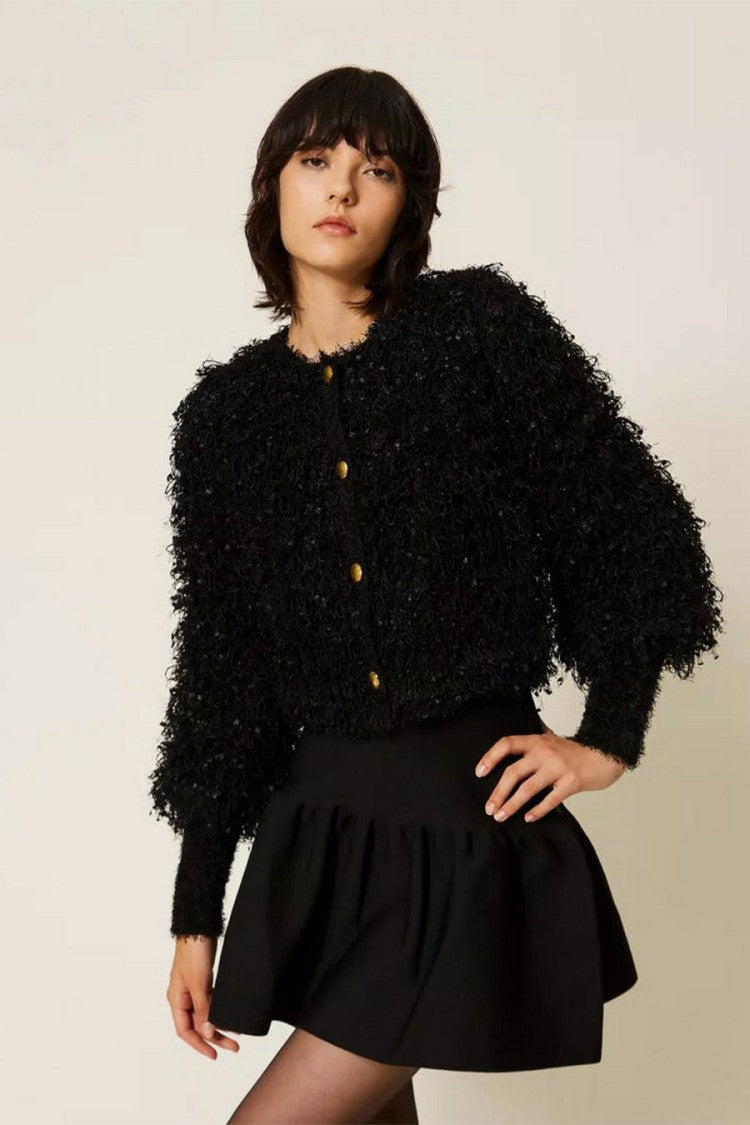 Twin-Set Black Polyester Bouclé Cropped Jacket