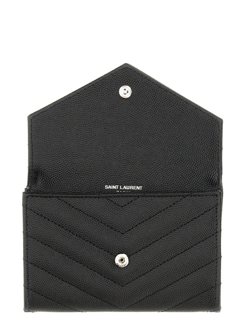 Saint Laurent Envelope-Style Compact Wallet With Chevron Quilting