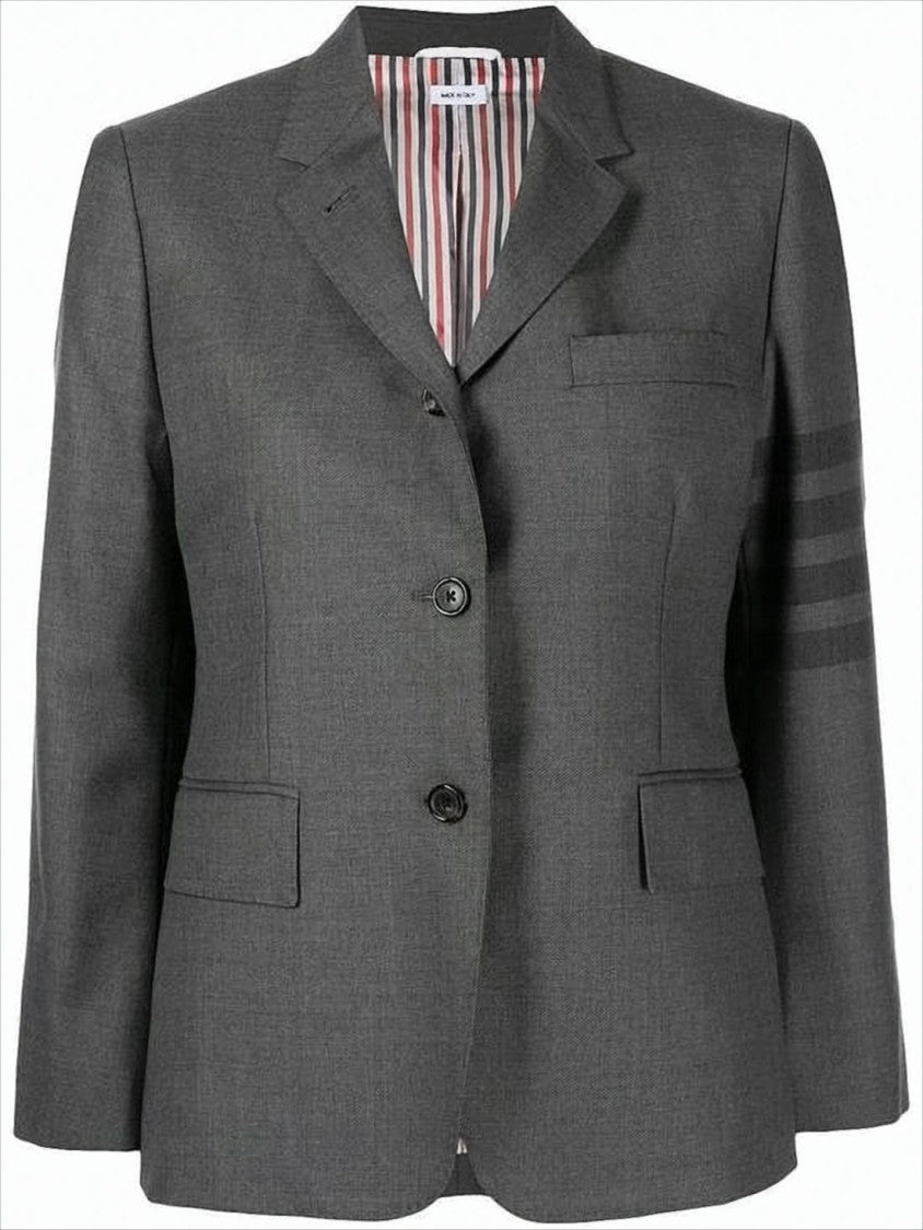 Thom Browne Tailored Grey Wool-Blend Suit Jacket With Signature Stripes