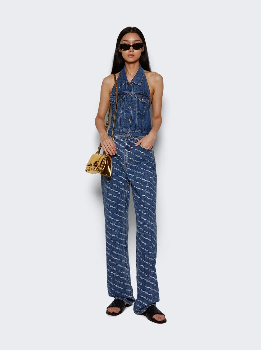 Alexander Wang Ez Logo Crystal Jeans Deep Blue