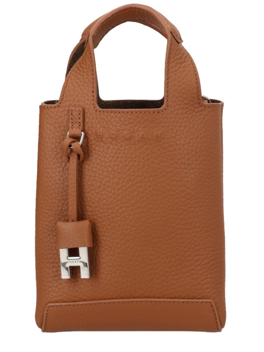 Hogan Mini Shopping Textured Calfskin Tote Bag