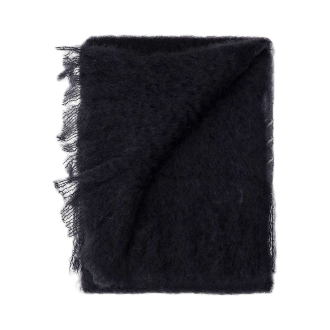 Jil Sander Black Mohair Blend Fringed Scarf