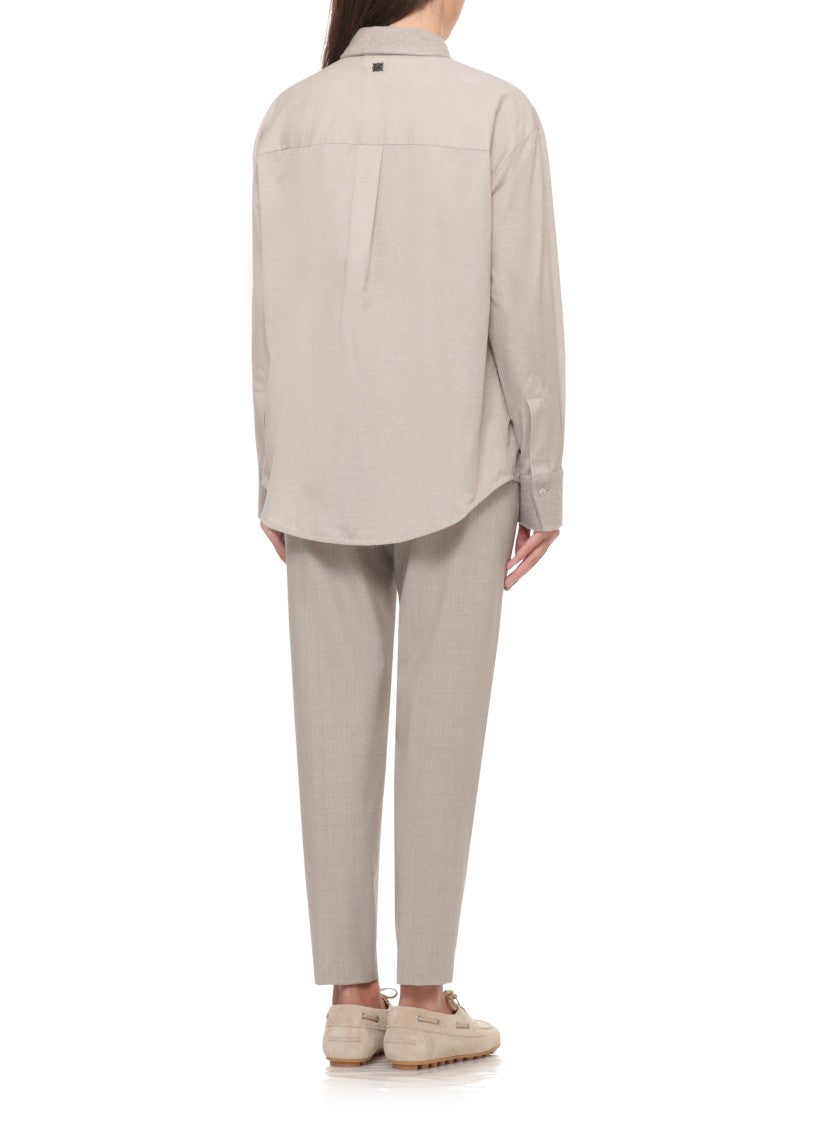 Panicale Beige Cotton-Cashmere Paillette Shirt