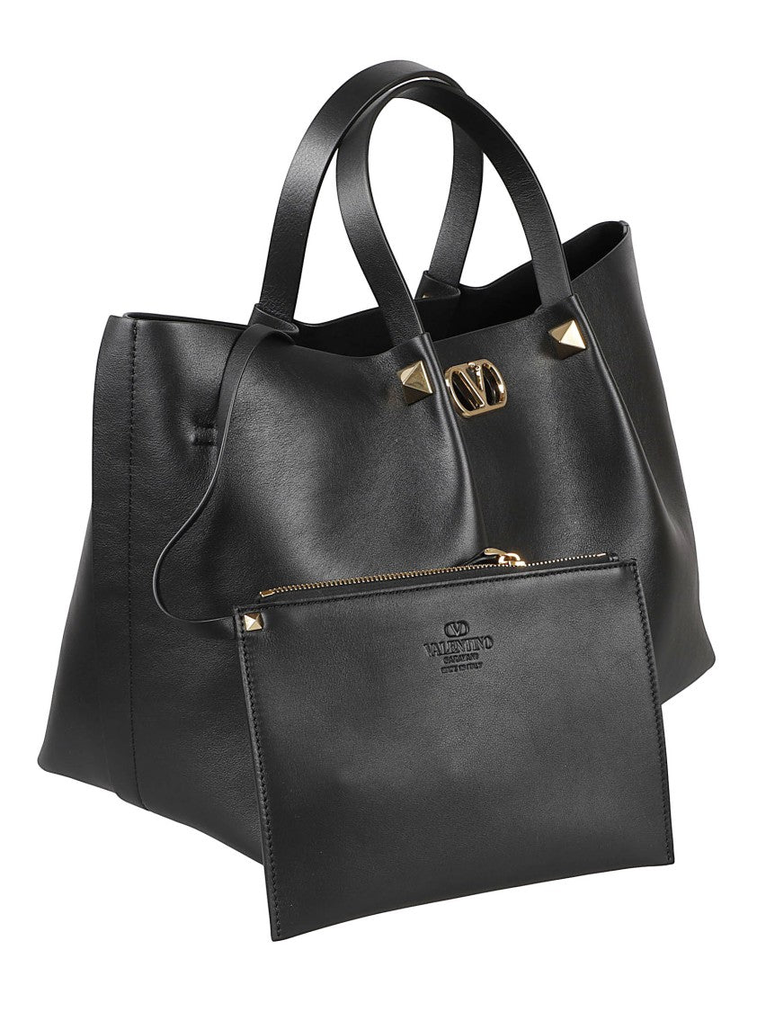 Valentino Garavani Structured Black Split Calf Leather Tote Bag