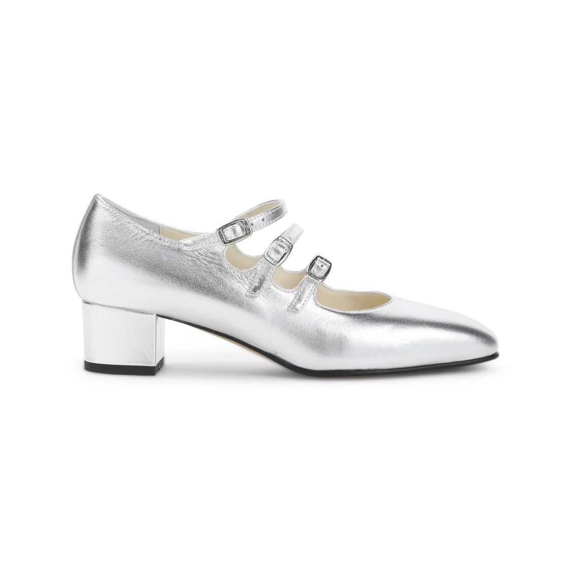 Carel Paris Silver Patent Leather Mary Jane Pumps