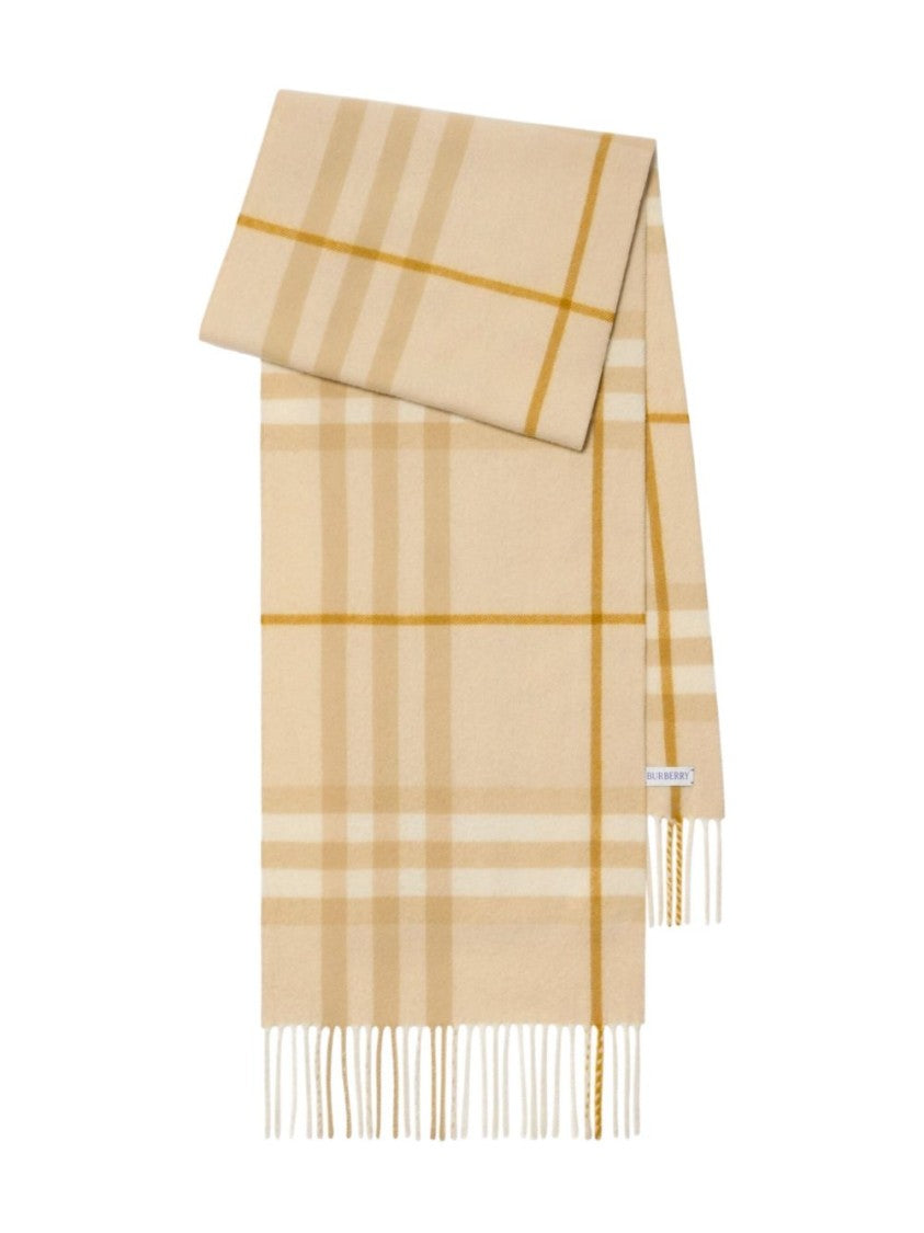 Burberry Check Cashmere Fringing Scarf