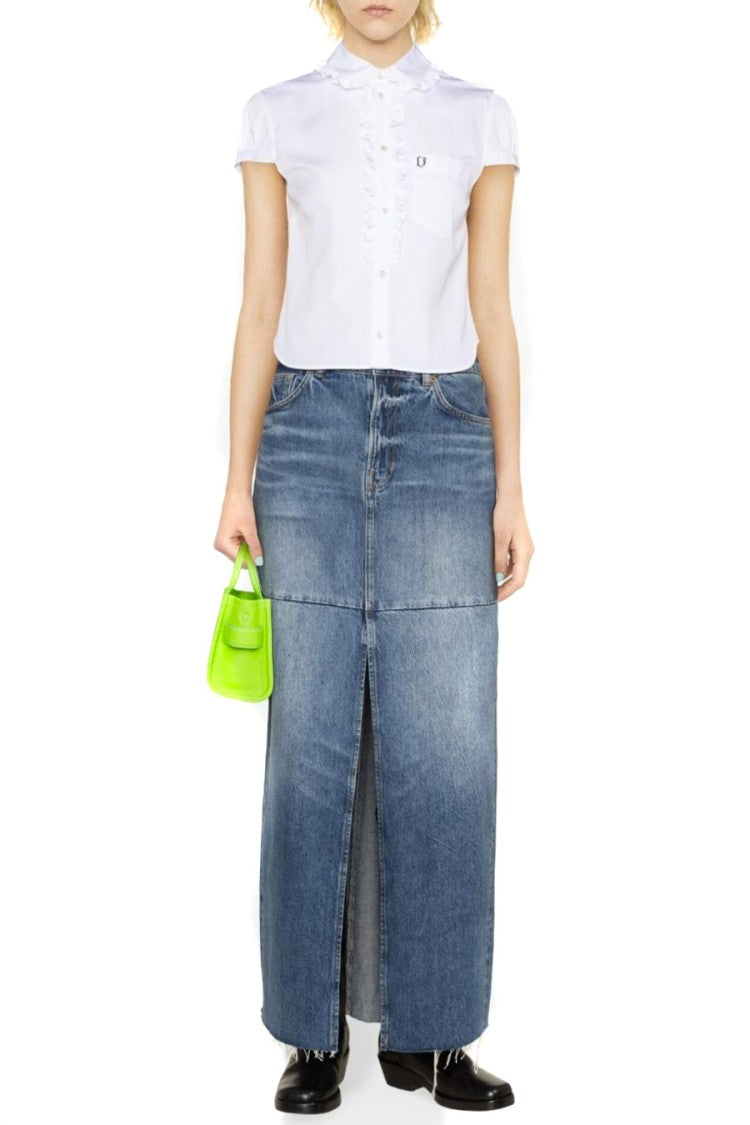 Dsquared2 White Cotton Ruffle-Placket Blouse