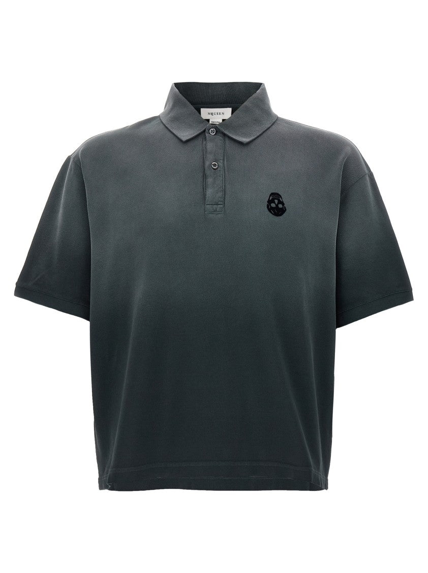Mcqueen Gradient-Effect Cotton Piqué Polo Shirt With Inverted Velvet Skull Logo