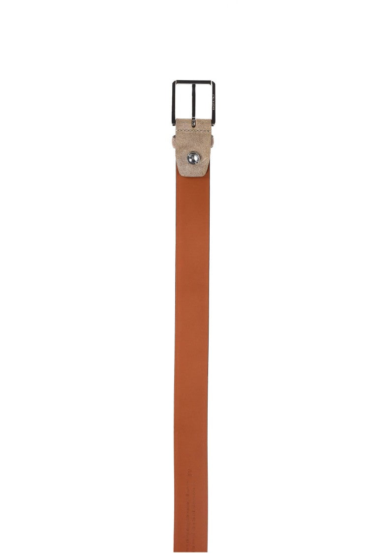 Santoni Refined Taupe Suede Belt With Silver Buckle