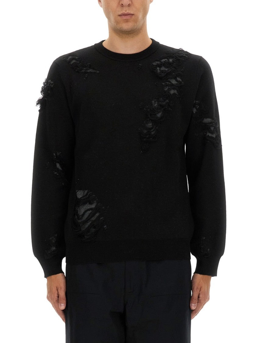 Mm6 By Maison Margiela Textured Black Wool Sweater With Relaxed Fit