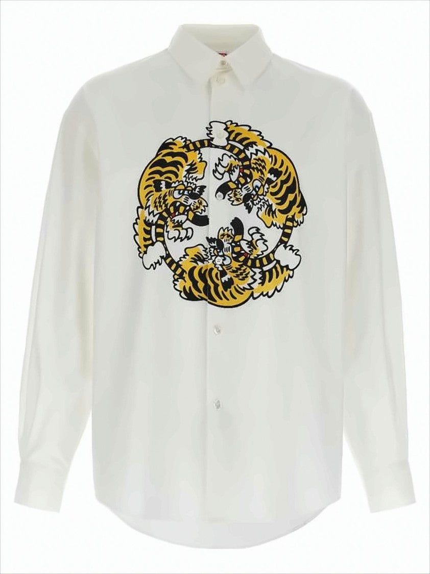 Kenzo Long-Sleeve Casual Shirt With Intertwined Tiger Graphic