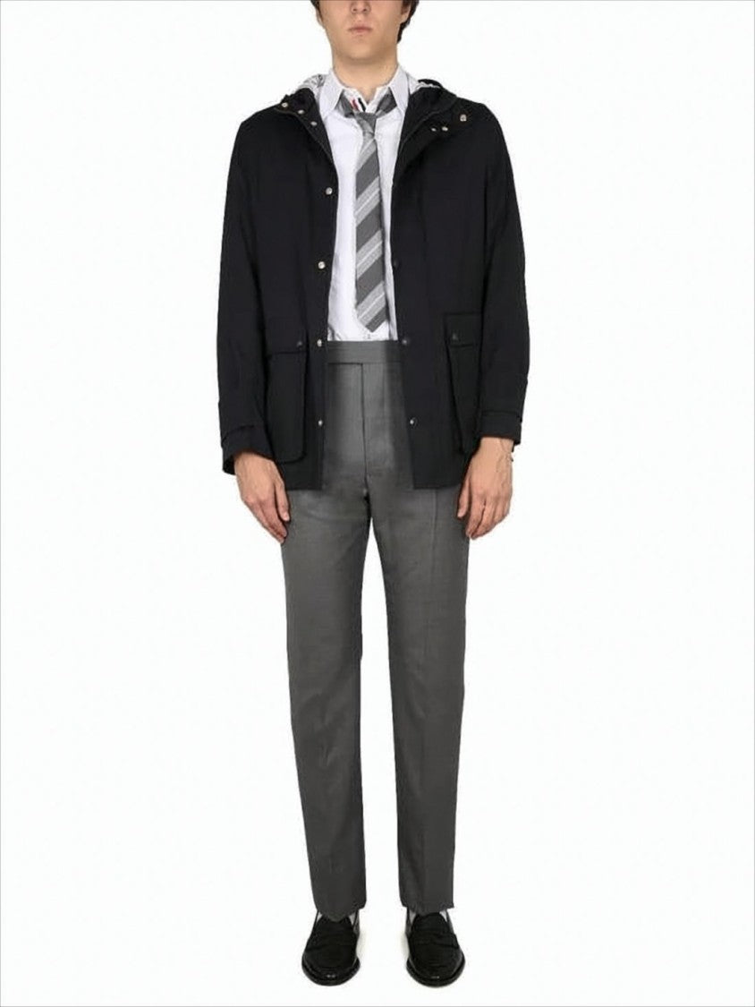 Thom Browne Classic Hooded Jacket With Front Button Closure And Tailored Finish