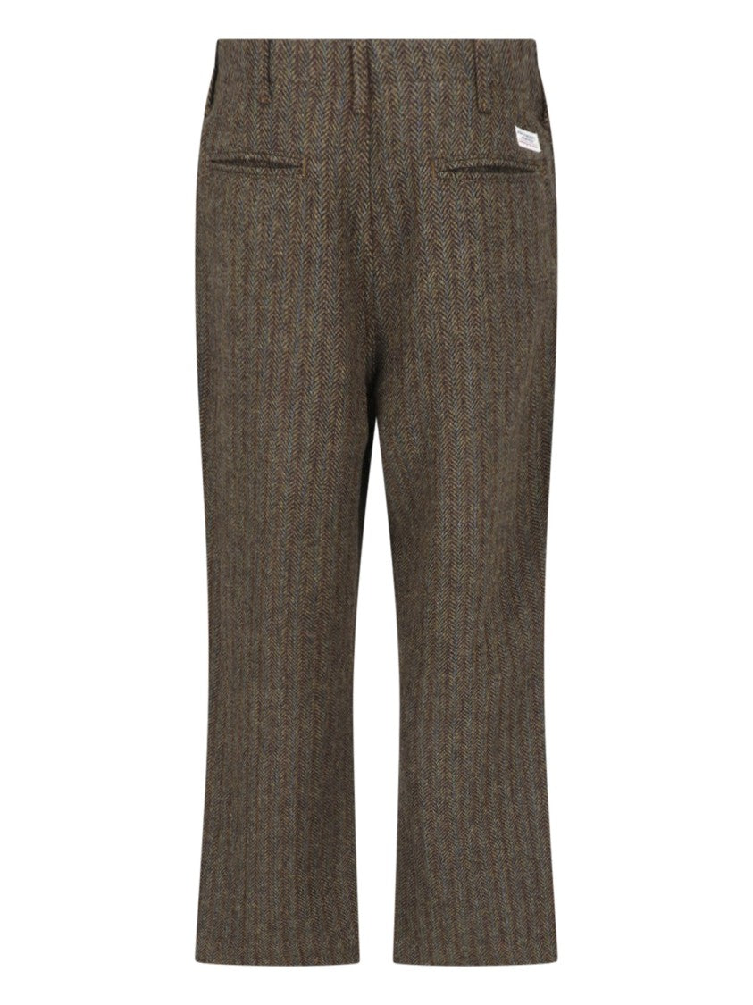 Roy Roger's Herringbone Patterned Brown Wool Blend Trousers