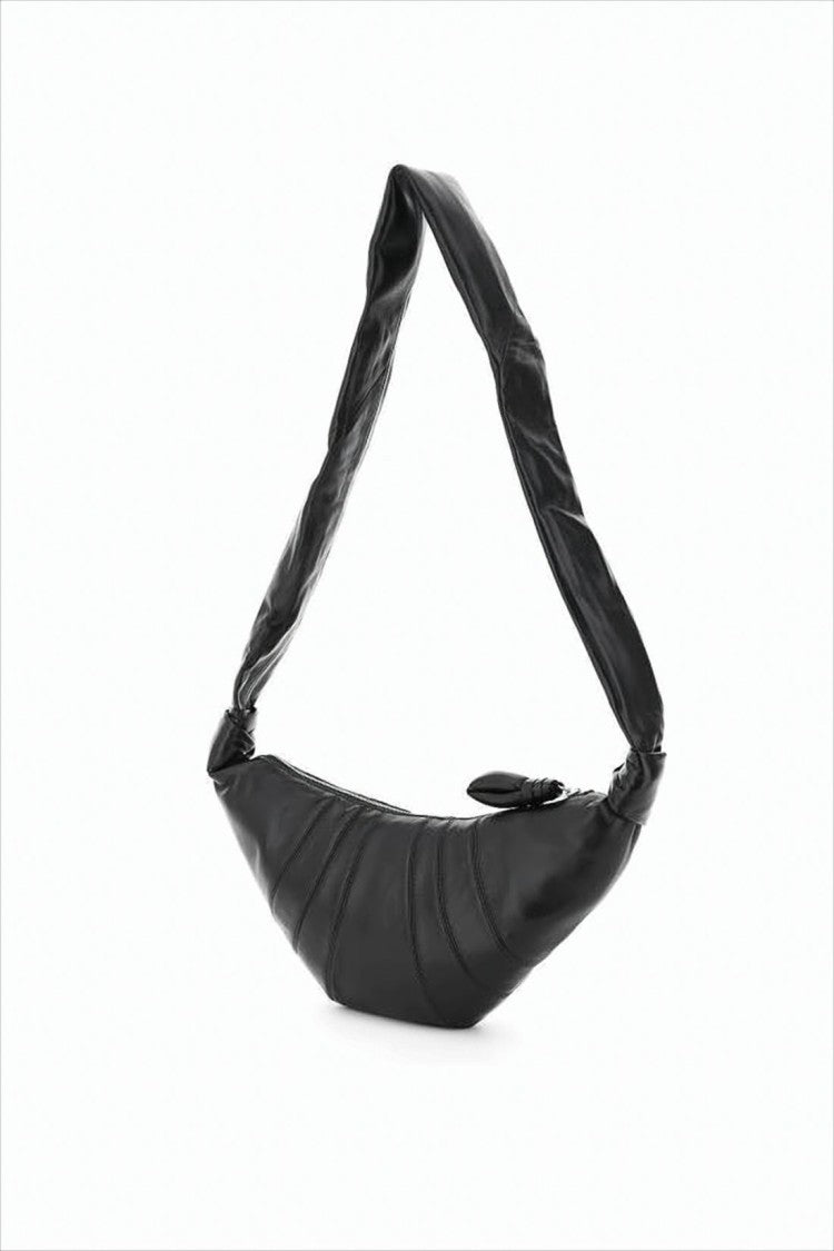 Lemaire Crescent-Shaped Black Lambskin Leather Shoulder Bag