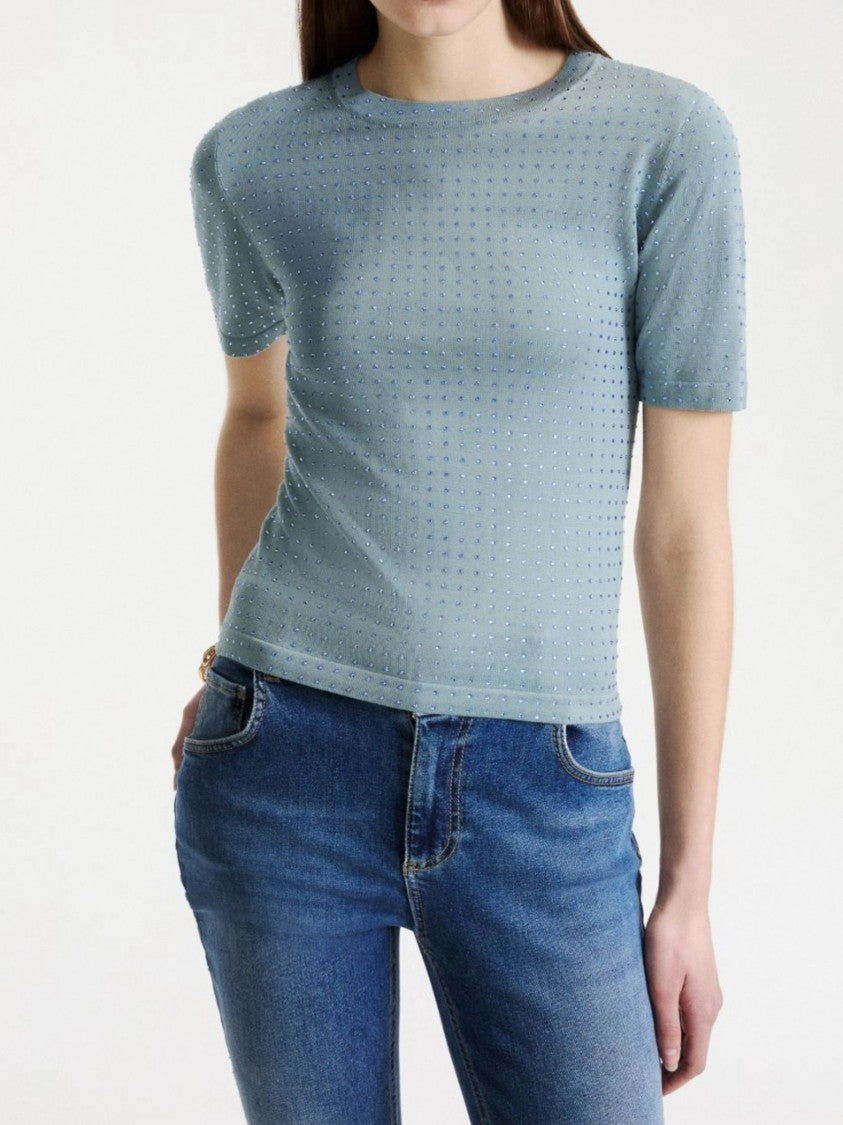 Marella Fitted Short-Sleeved Top With Subtle Perforated Pattern