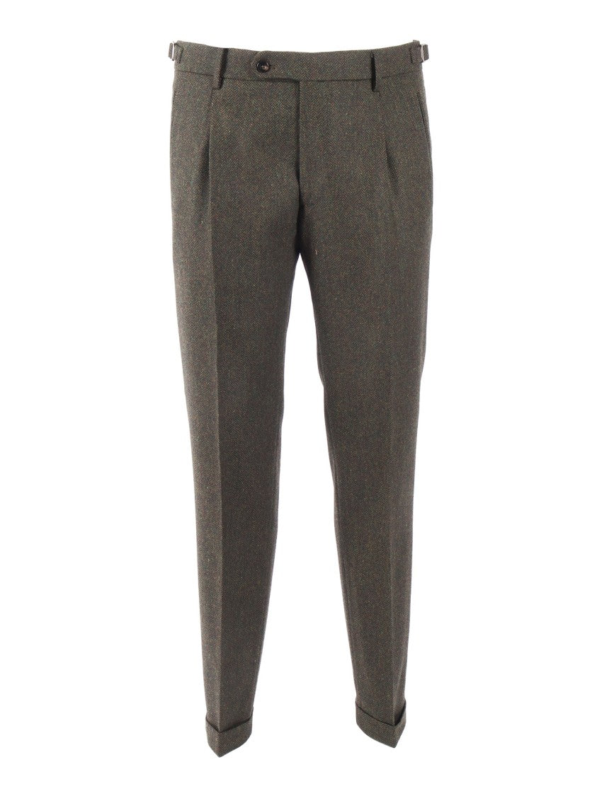 Berwich Herringbone Pattern Wool Trousers With Tailored Fit
