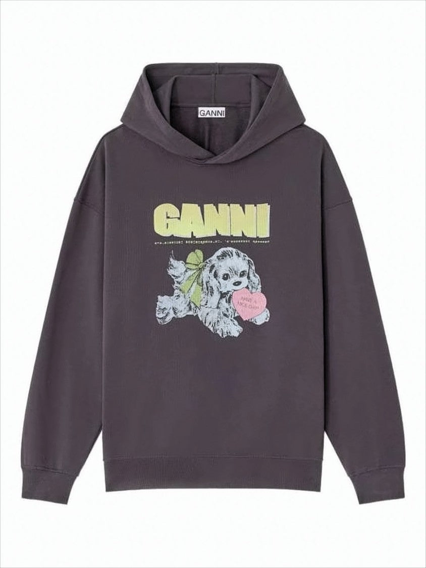 Ganni Relaxed Fit Hoodie With Playful Graphic Print