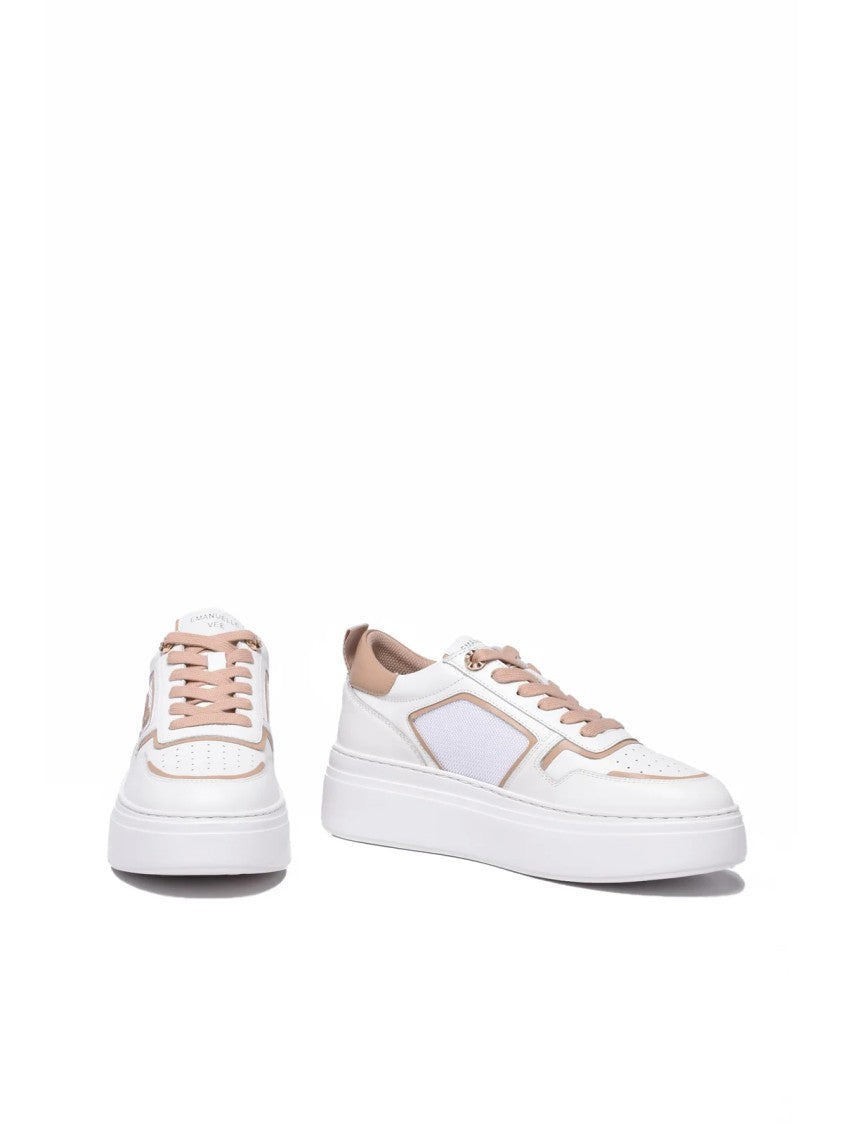 Emanuélle Vee White Beige Platform Leather Sneakers