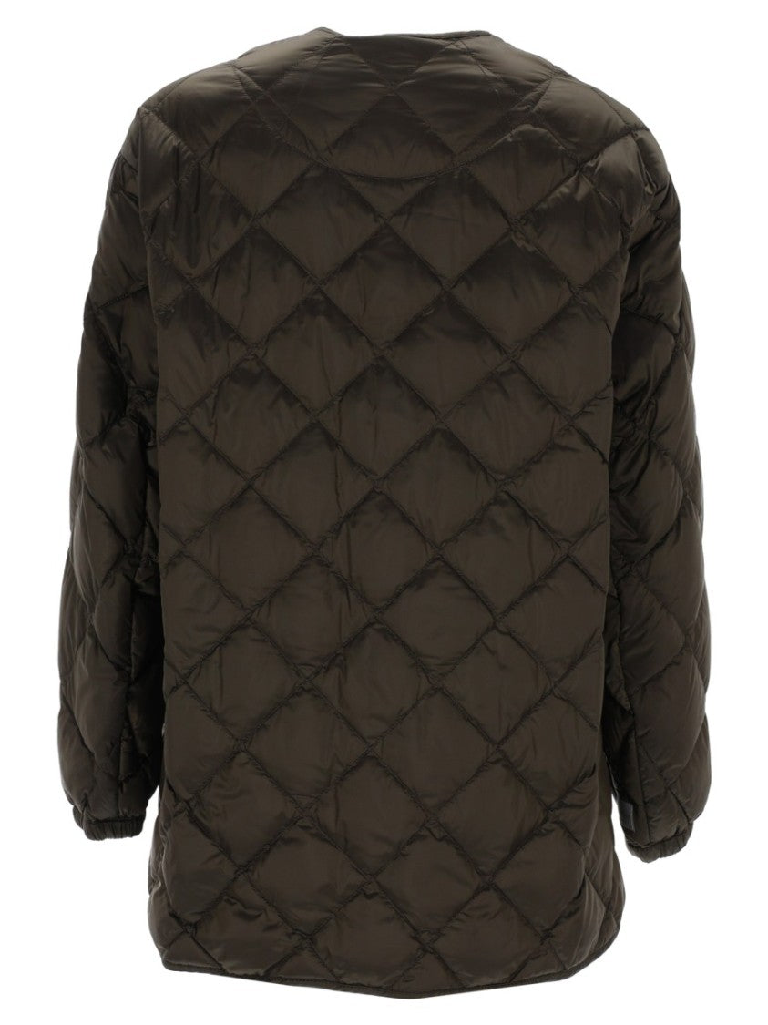 Max Mara Quilted Brown Jacket With Diamond Stitching And Curved Hem