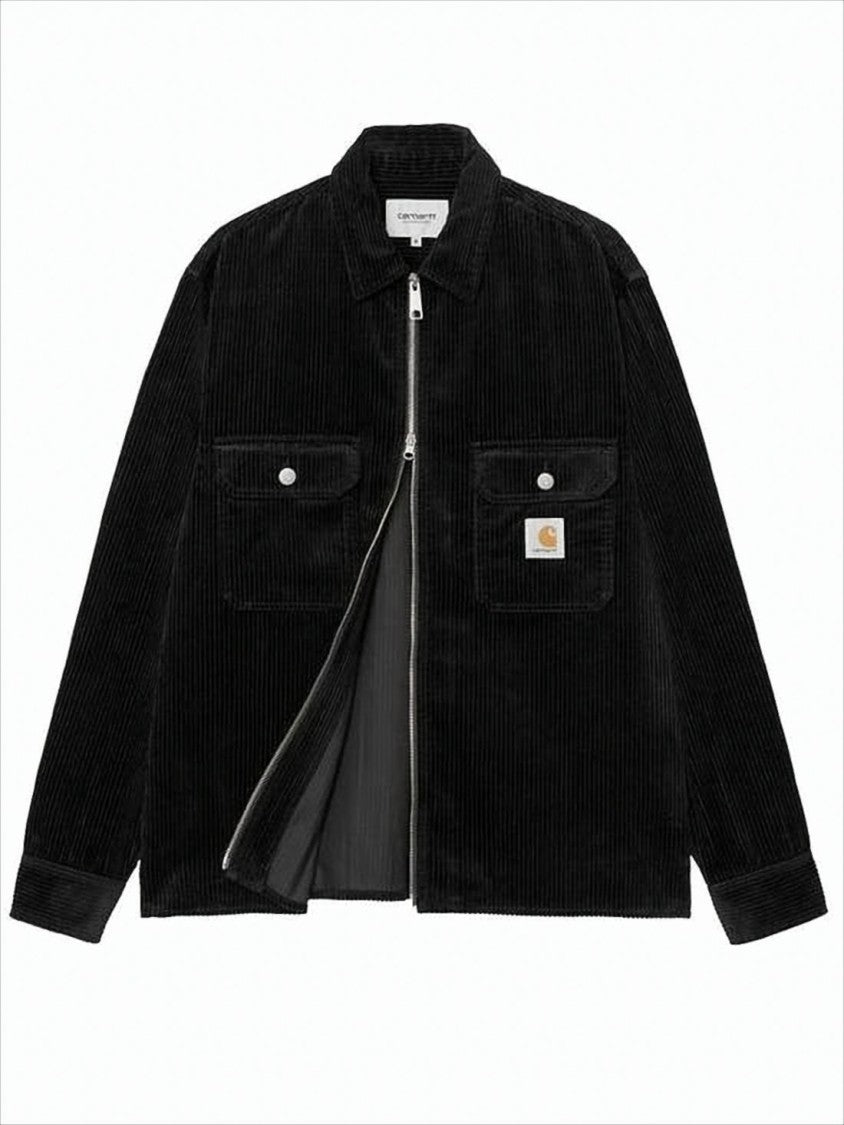 Carhartt Wip Black Corduroy Shirt Jacket With Zipper Closure