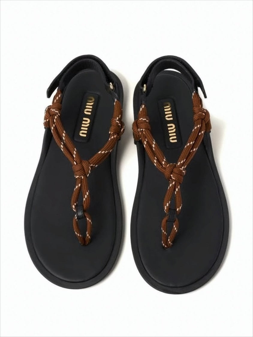 Miu Miu Thong-Style Sandals With Rope-Like Straps And Logo Detail